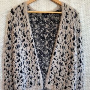 XOXO Fuzzy Animal Print Cardigan - Black/Cream. Medium.